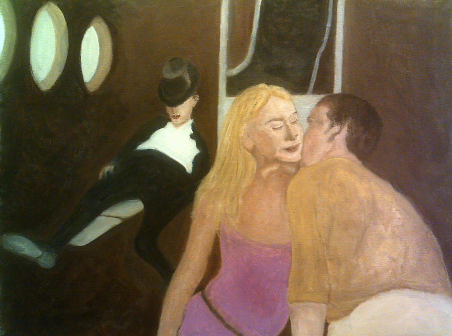 He Kisses Her Cheek But Theres a Man Unconscious In the Corner, Wearing A Top Hat Painting by Peter Gartner
