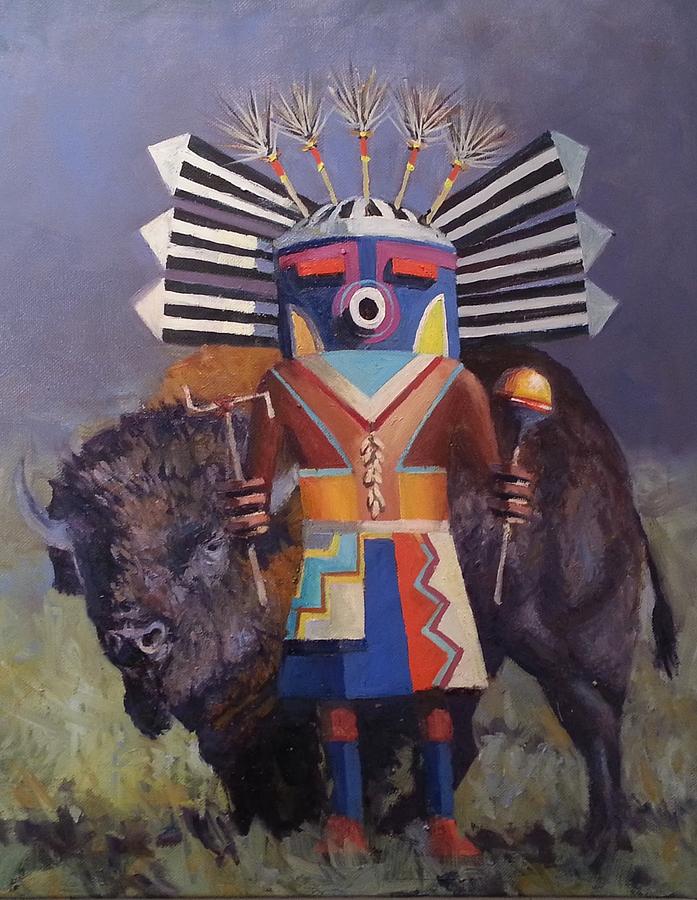 He Runs With The  Buffalo Painting by Jessica Anne Thomas