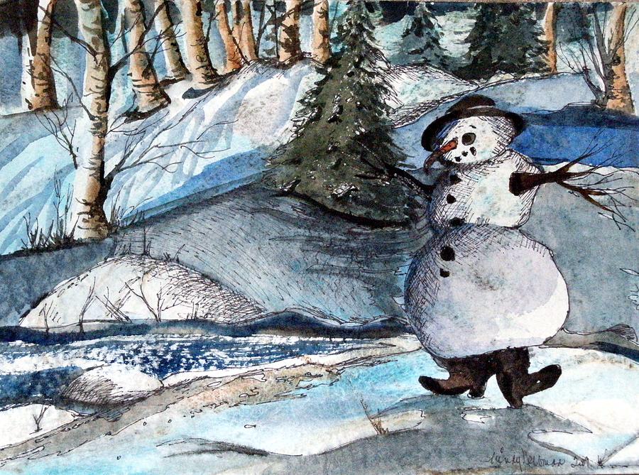Tree Painting - He was made of Snow but the children know by Mindy Newman