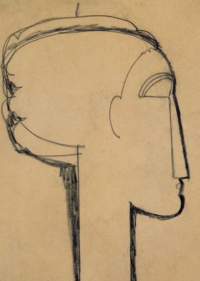 Head in Profile Drawing by Amedeo Modigliani