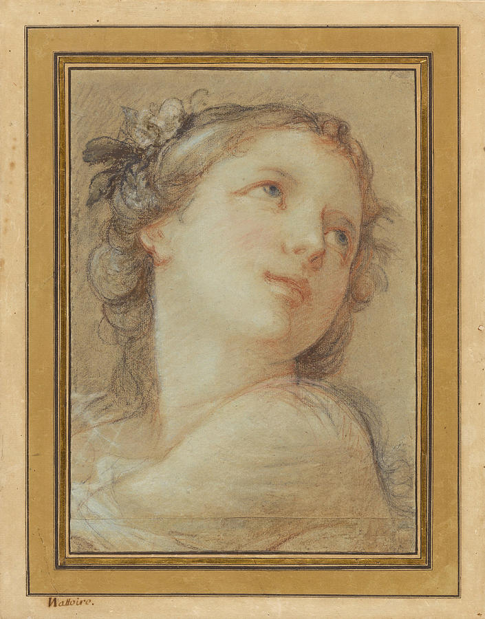 Head of a Bacchante Drawing by Charles-Joseph Natoire
