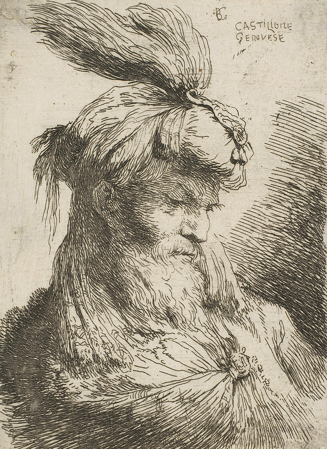 Head of a bearded man with a turban facing right Relief by Giovanni Benedetto Castiglione