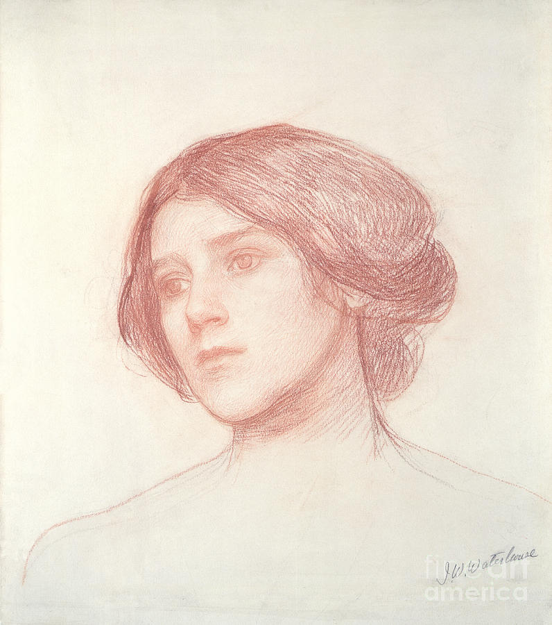 Portrait Drawing - Head of a Girl by John William Waterhouse by John William Waterhouse