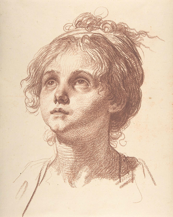 Head of a Girl Looking Up Drawing by Jean-Baptiste Greuze - Fine Art ...