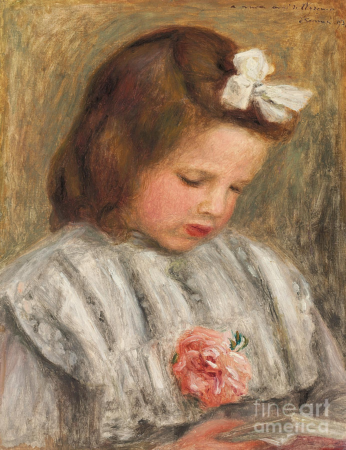 Pierre Auguste Renoir Painting - Head of a Girl, Tete de fillette by Pierre Auguste Renoir