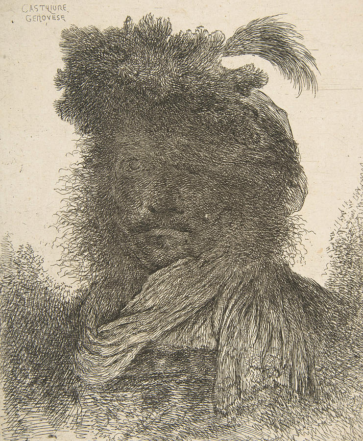 Head of a man in shadow turned slightly to the left Relief by Giovanni Benedetto Castiglione