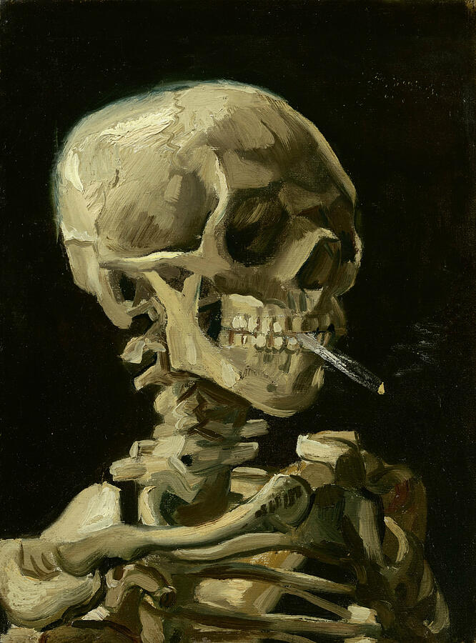 Vincent Van Gogh Painting - Head of a Skeleton with a Burning Cigarette, from 1886 by Vincent van Gogh