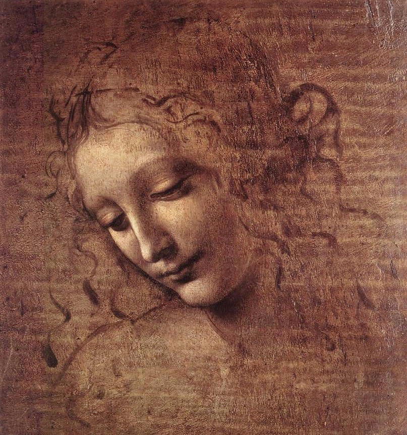 Greek Drawing - Head of a Young Woman with Tousled Hair, Leda by Leonardo da Vinci
