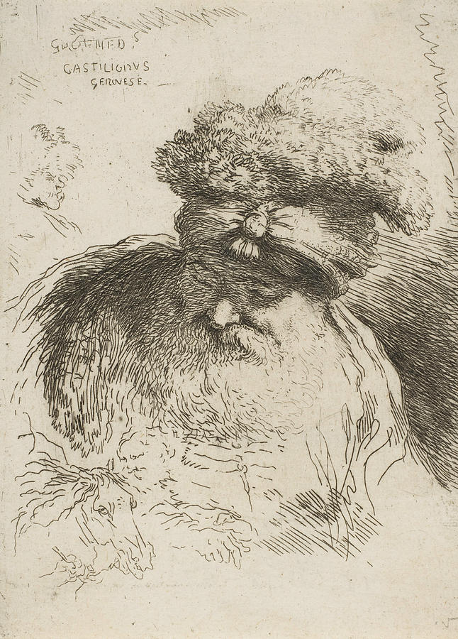 Head of an old bearded man with a turban Relief by Giovanni Benedetto Castiglione