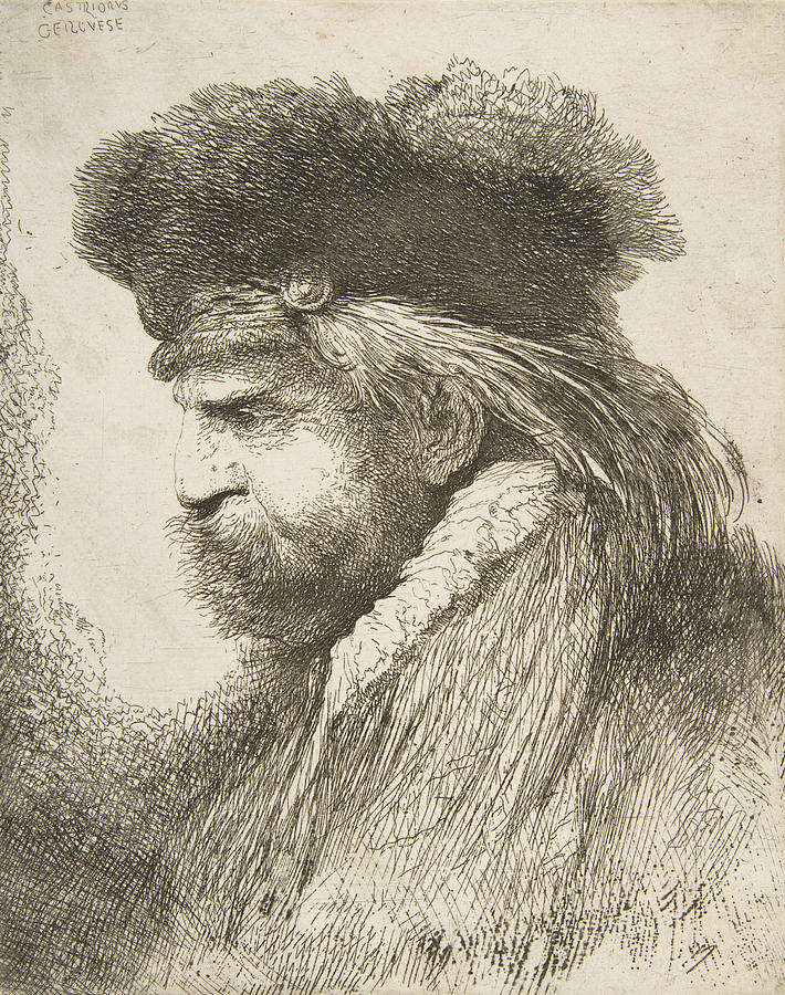 Head of an old man facing left Relief by Giovanni Benedetto Castiglione