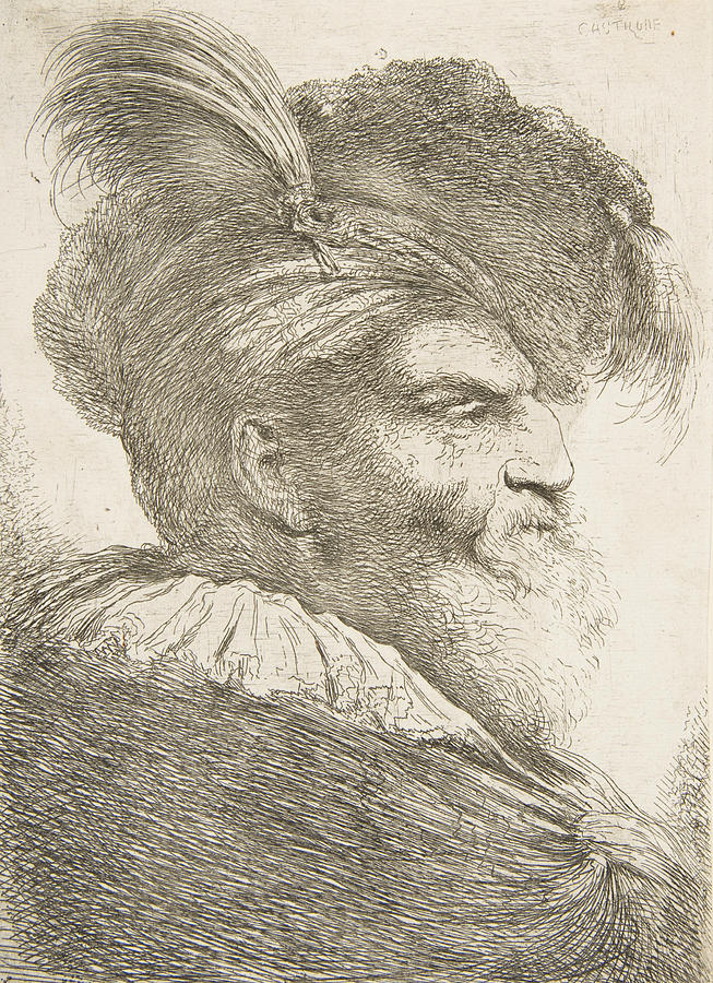 Head of an old man facing right Relief by Giovanni Benedetto Castiglione
