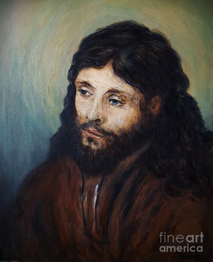Rembrandt Painting - Head of Christ, portrait study after Rembrandt by Amalia Suruceanu