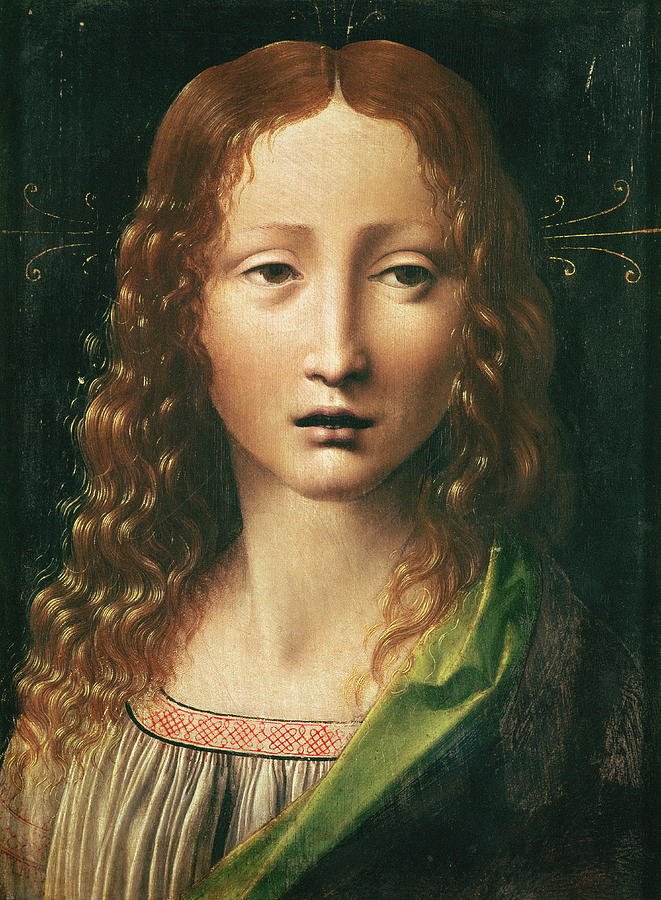 Head Of The Saviour Oil On Panel Painting by Leonardo Da Vinci - Pixels