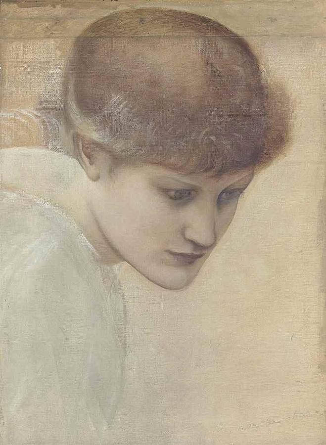 Edward Coley Burne-jones Painting - Head study of Dorothy Dene looking downwards by Edward Coley