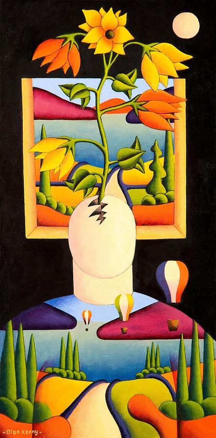 Head with emerging flowers Painting by Alan Kenny