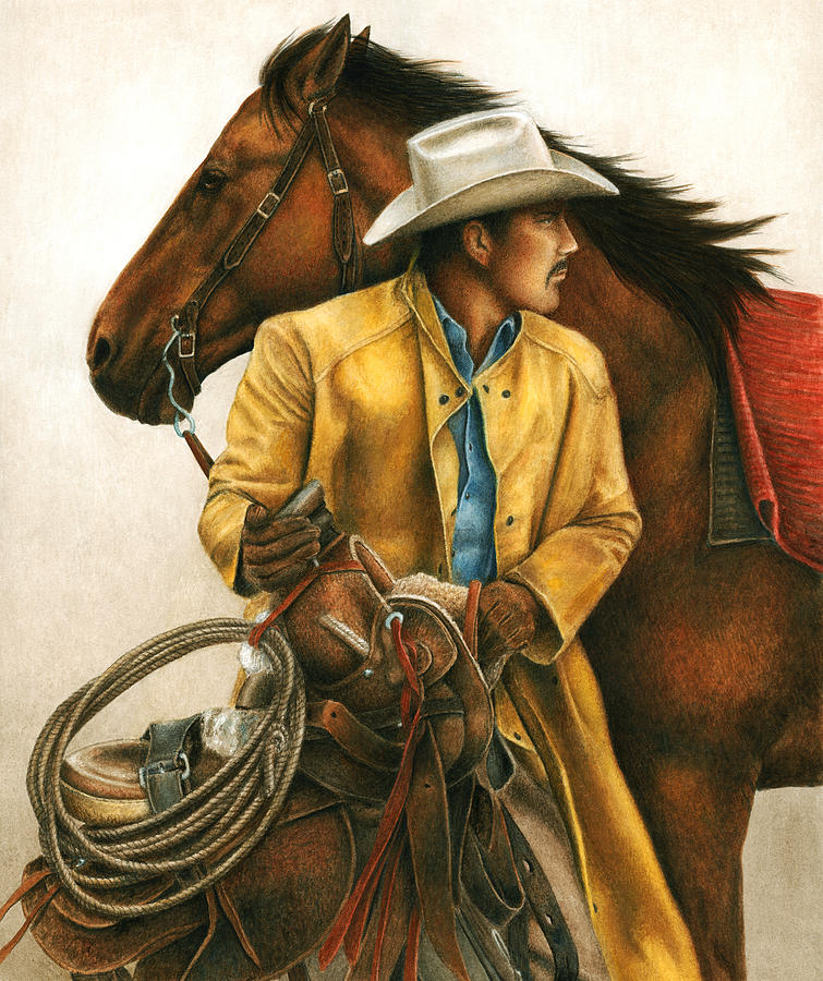 Cowboy Painting - Heading Out Into the Storm by Pat Erickson Cowboy Painting - Heading Out Into the Storm by Pat Erickson