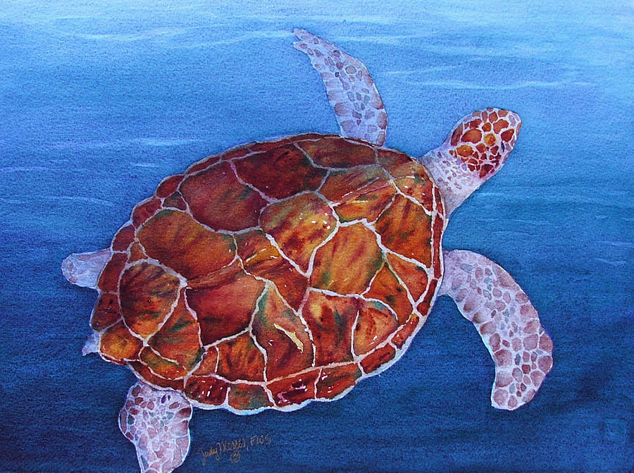 Turtle Painting - Heads Up by Judy Mercer