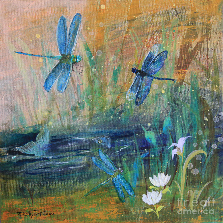 Fish Painting - Healing Dragonflies by Robin Pedrero