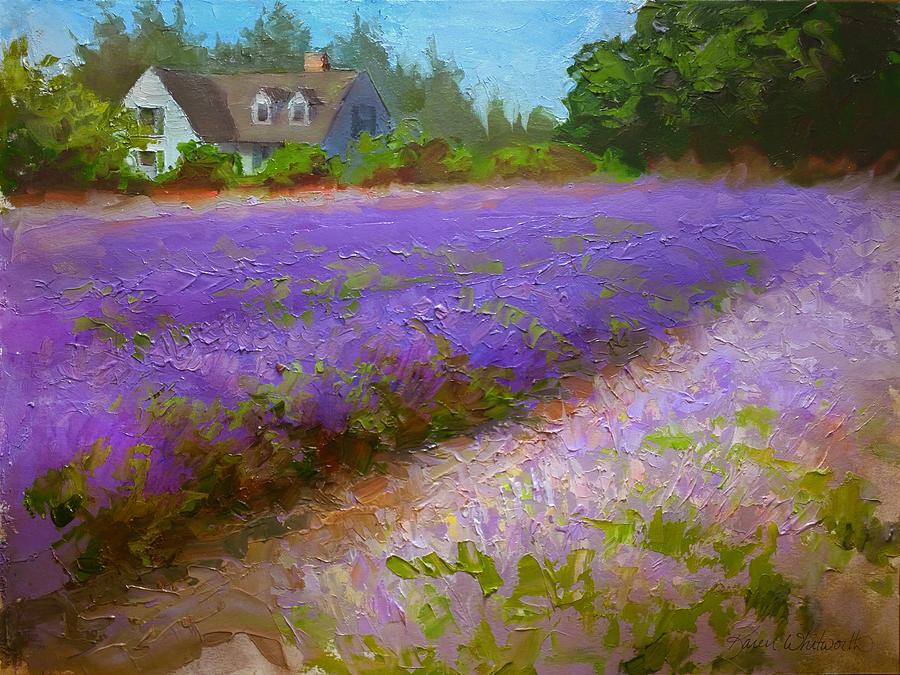 Impressionistic Lavender Field Landscape Plein Air Painting Painting by K Whitworth
