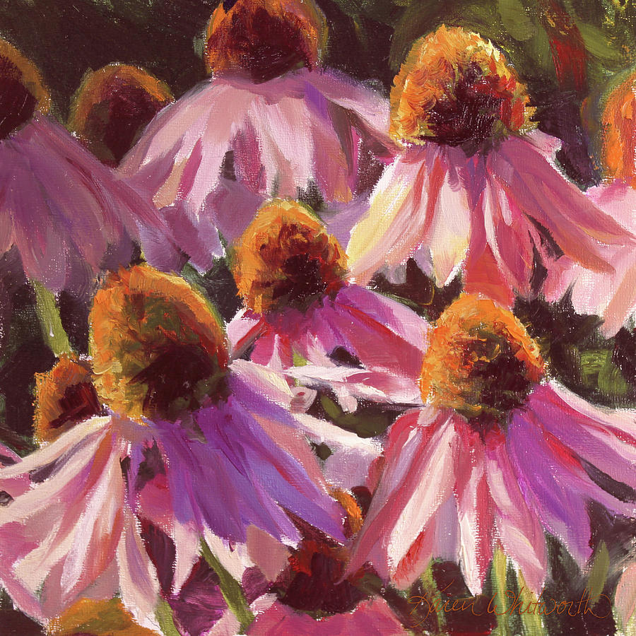 Healing Light Echinacea Cone Flowers Painting by K Whitworth