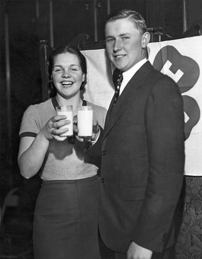 Health Champions Drink Milk Photograph by Underwood Archives