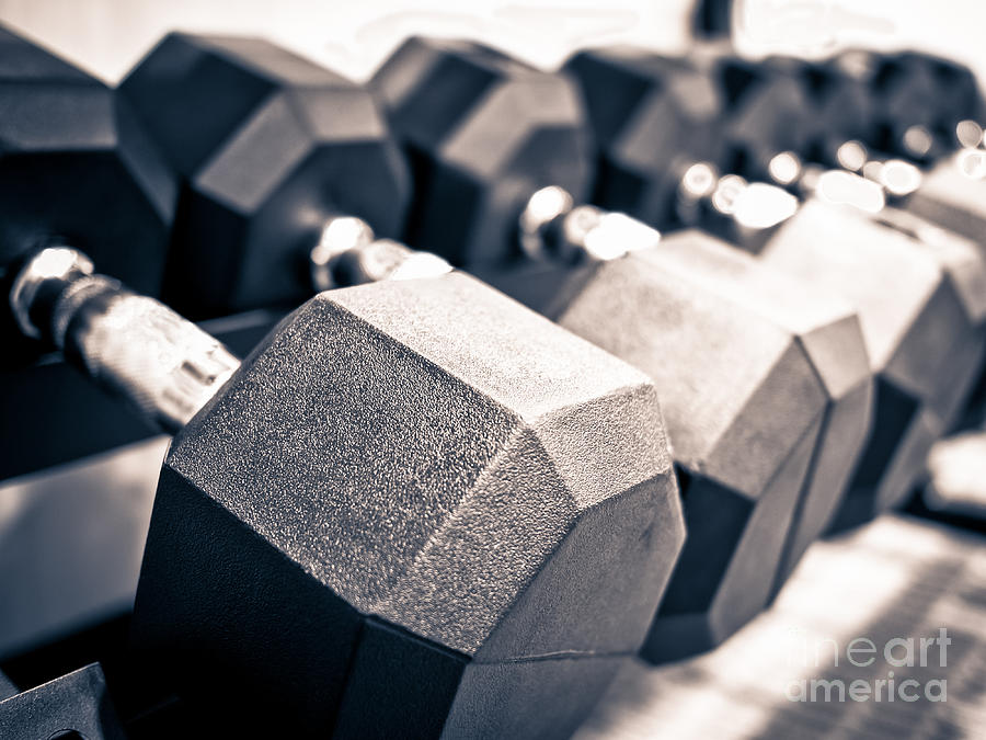 Club Photograph - Healthclub Free Weights Dumbbell Rack by Paul Velgos