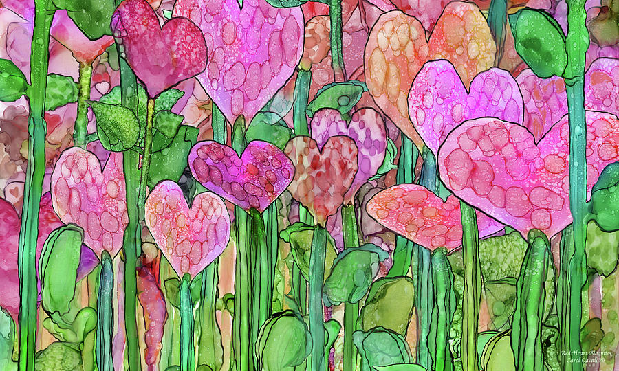 Heart Bloomies 3 - Pink and Red Mixed Media by Carol Cavalaris