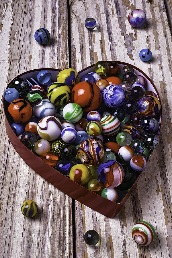 Toy Photograph - Heart Box With Marbles by Garry Gay