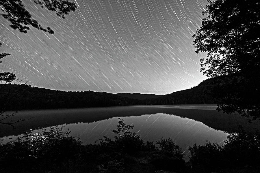 Heart Lake Star Trail Adirondacks North Elba Black and White Photograph by Toby McGuire