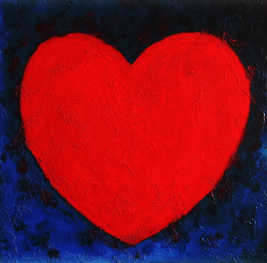 Abstract Painting - Heart shape symbol simple clear briHeart shape symbol bright red on blue abstract  valentin gift by Jozef Klopacka