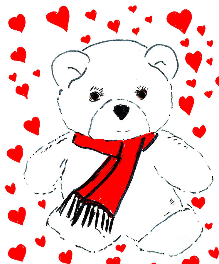 Heart Teddy Drawing by Sonya Chalmers