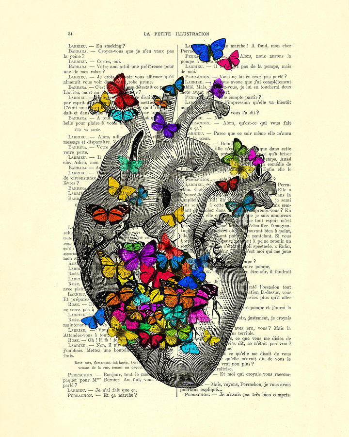 Valentines Day Digital Art - Heart With Rainbow Butterflies by Madame Memento