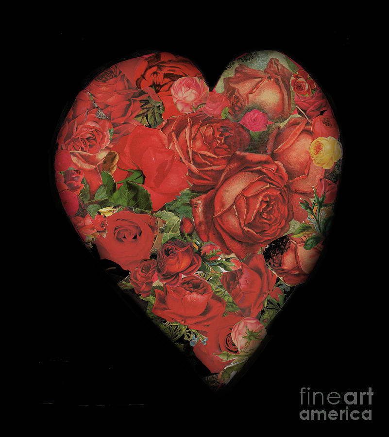 Heart With Red Roses 1 Mixed Media by Christine Perry