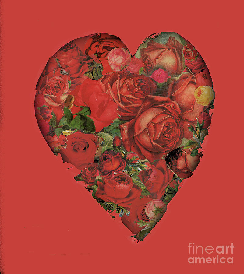 Heart With Red Roses 2 Mixed Media by Christine Perry