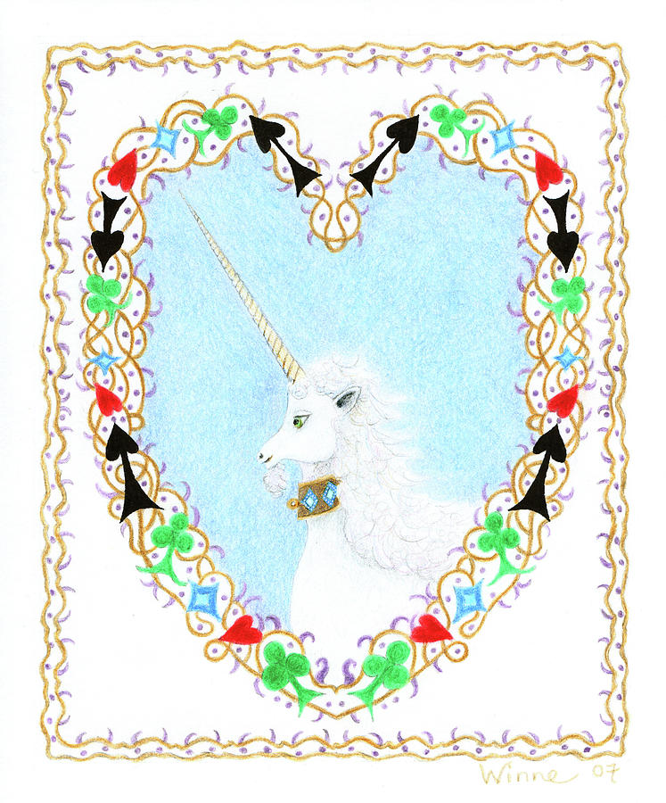 Heart with Unicorn Painting by Lise Winne