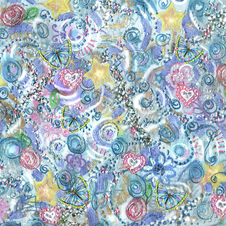 Pattern Hearts and Butterflies Painting by Jean Batzell Fitzgerald