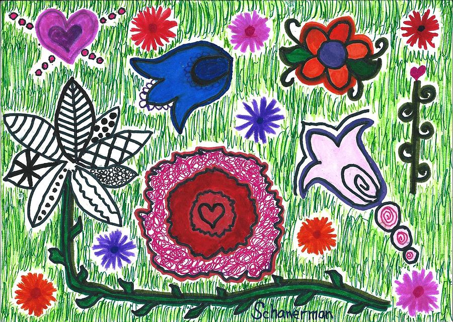 Hearts And Flowers 2.14.16 Drawing by Susan Schanerman