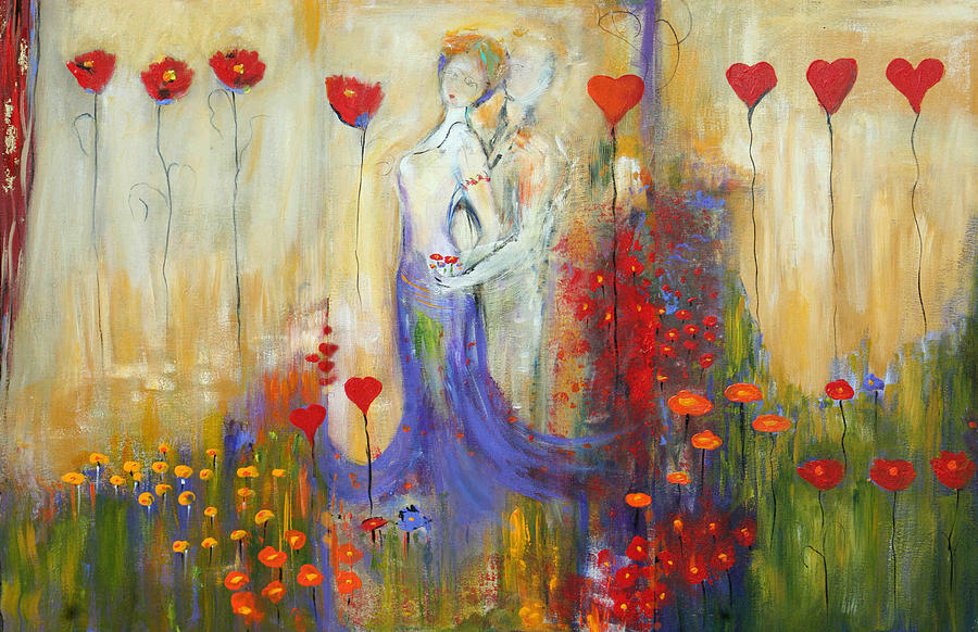 Hearts and flowers Painting by Lauren  Marems