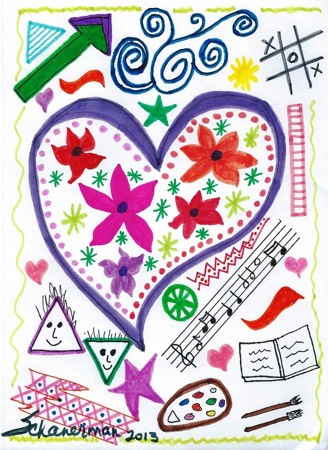 HeARTs and Flowers Drawing by Susan Schanerman