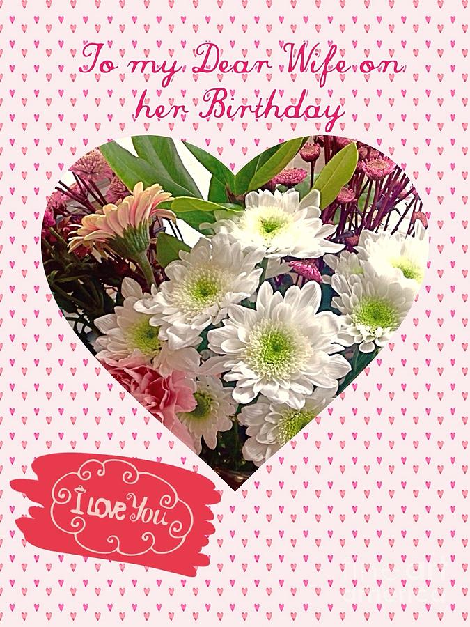Hearts Birthday Greeting Mixed Media by Joan-Violet Stretch