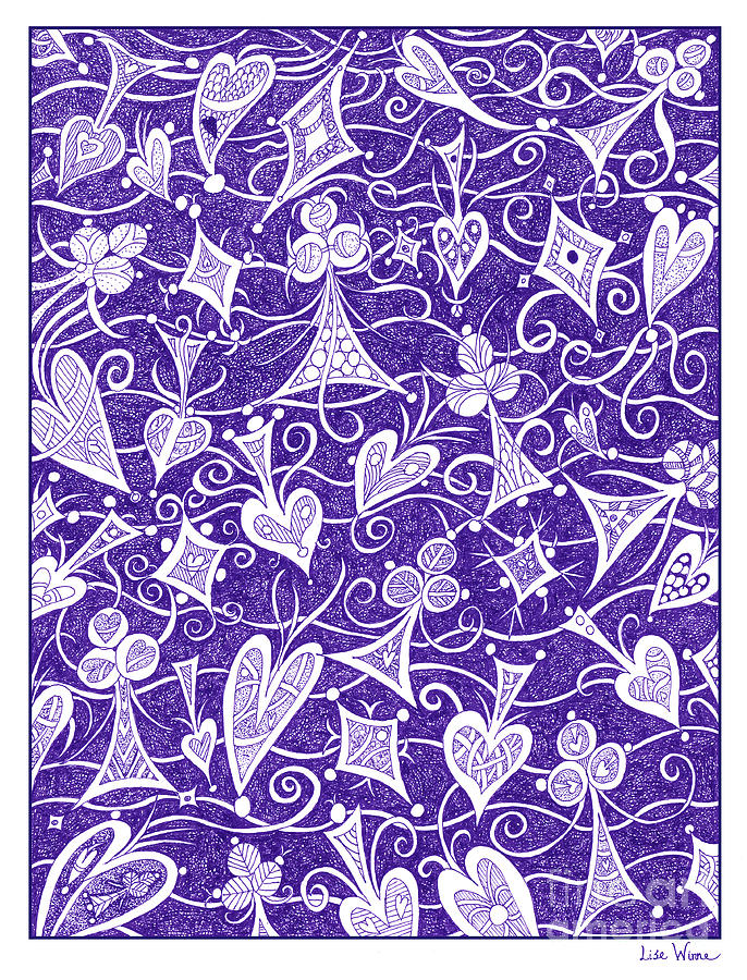 Hearts, Spades, Diamonds And Clubs In Purple Drawing by Lise Winne Hearts, Spades, Diamonds And Clubs In Purple Drawing by Lise Winne