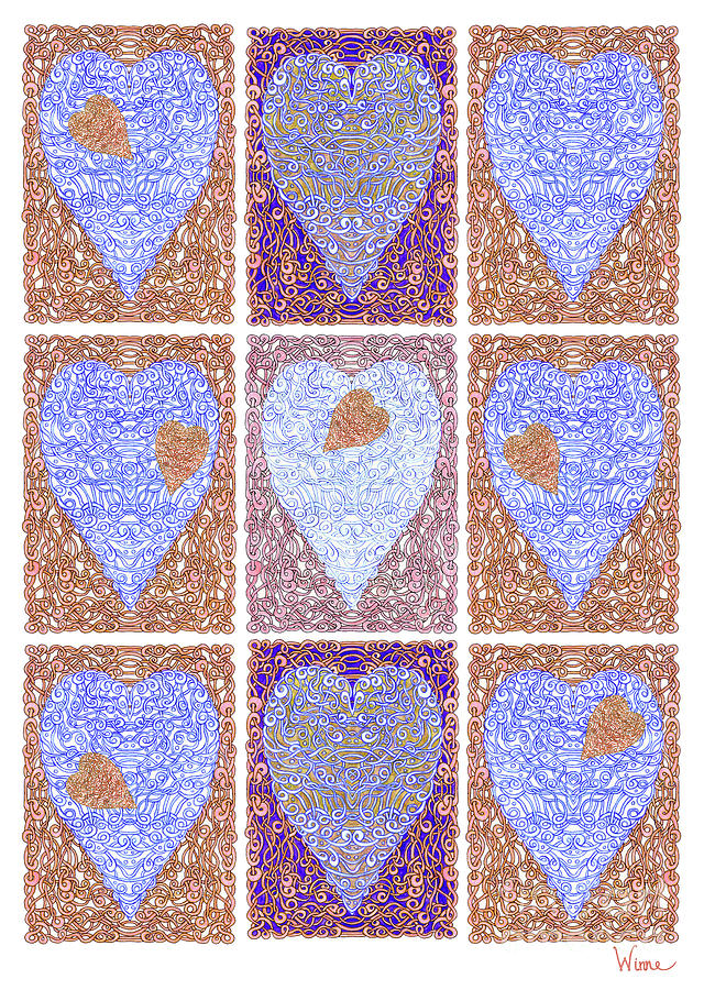 Hearts Within Hearts In Copper and Blue Digital Art by Lise Winne