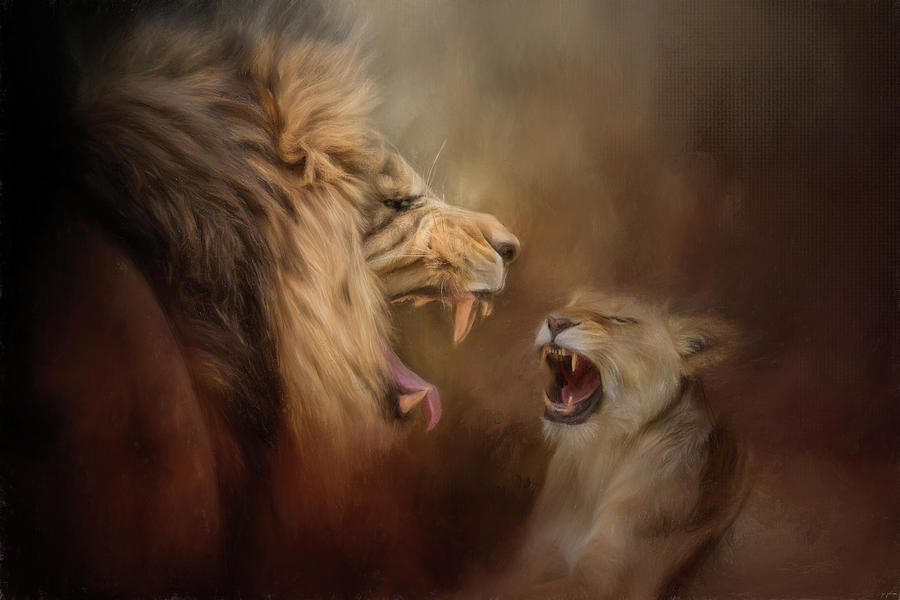 Heated Conversation Lion Art Painting by Jai Johnson