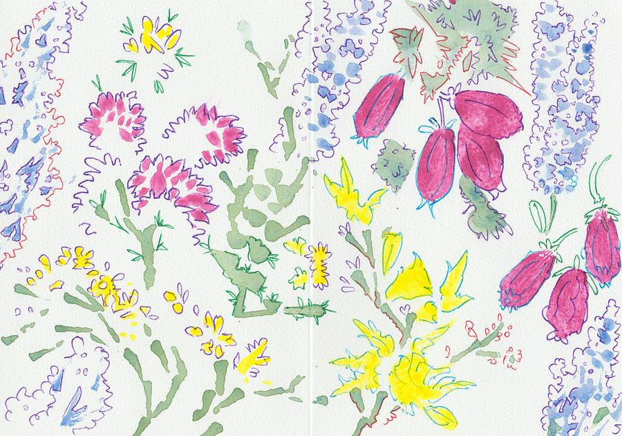 Heather and Gorse watercolor illustration pattern Painting by Mike Jory