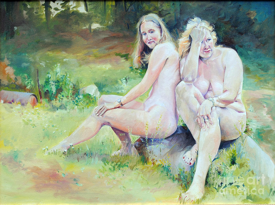 Heather and her Aunt -- Working Models  Painting by P Anthony Visco