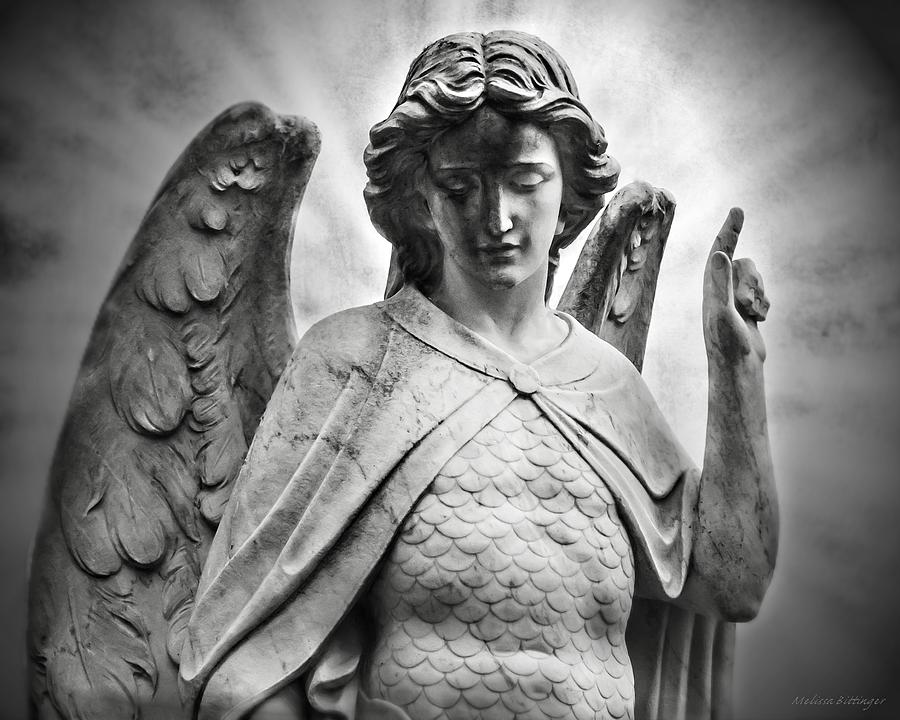 Heaven Waits  Archangel Michael Black and White Photograph by Melissa Bittinger