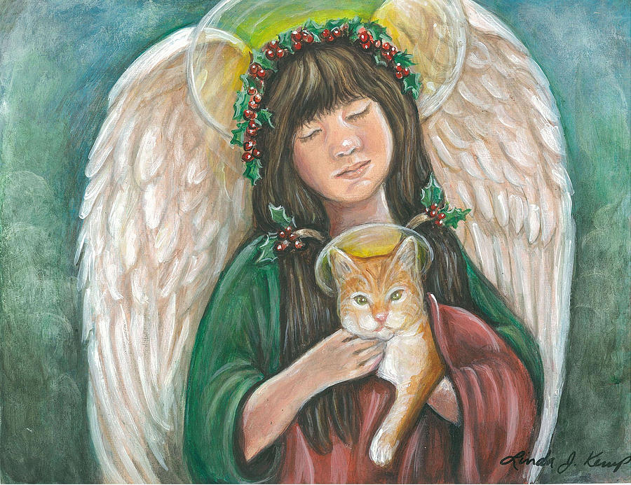 Christmas Painting - Heavenly Kitty by Linda Nielsen