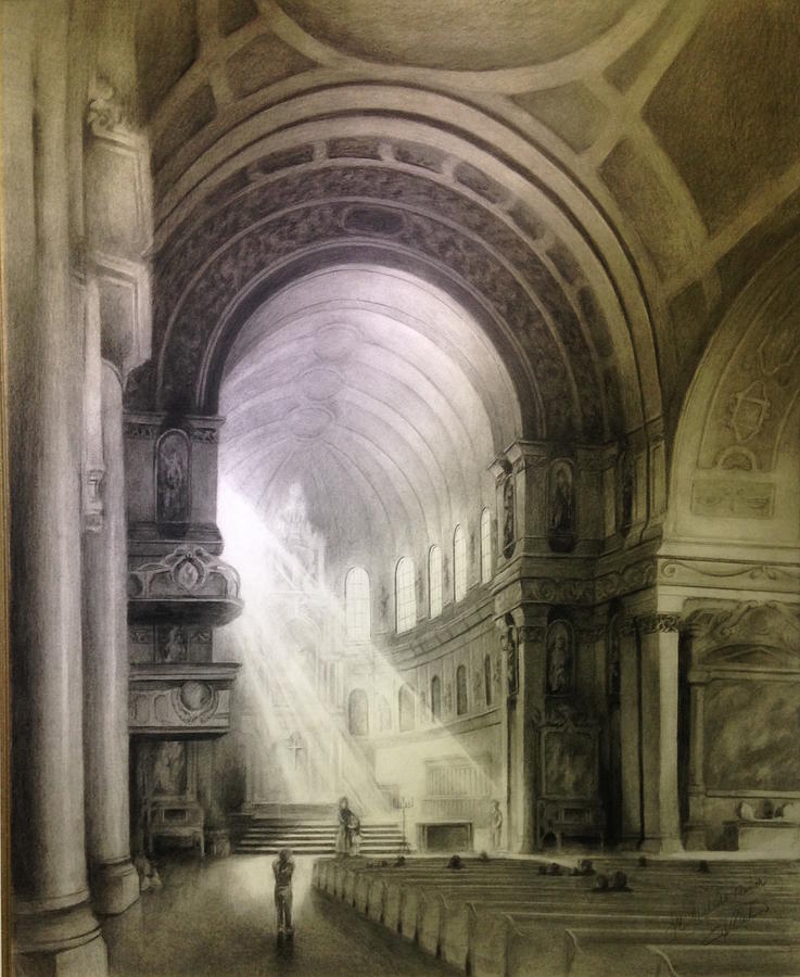 Cathedral Drawing - Heavenly Light by E W Carlson