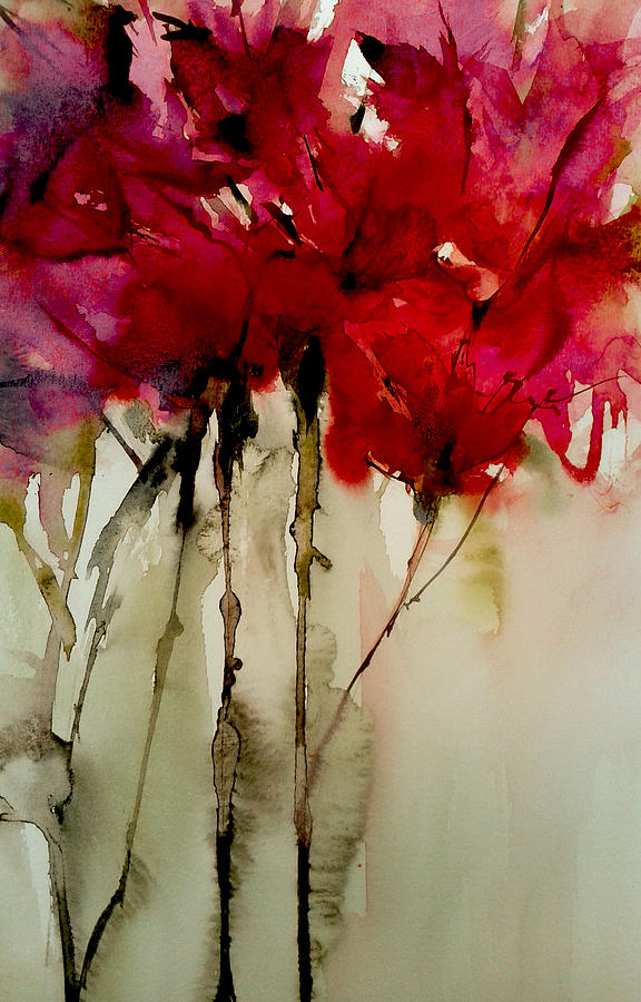 Flower Painting - Heavy In Red by Annemiek Groenhout