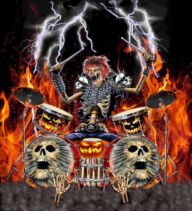 Heavy Metal Zombie Drummer Digital Art by Glenn Holbrook